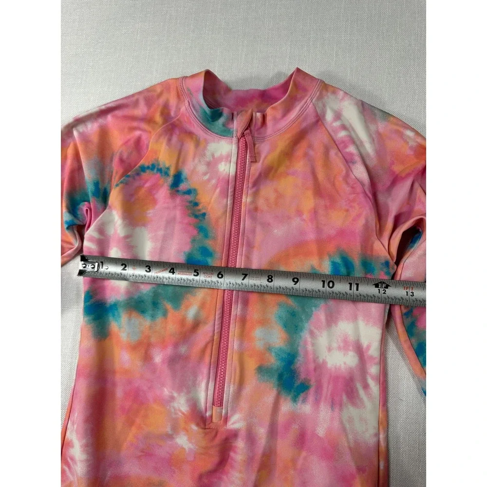 Crewcuts Girls Pink Tie Dye Long Sleeve Rash Guard Swimsuit UPF 50+ Size 14